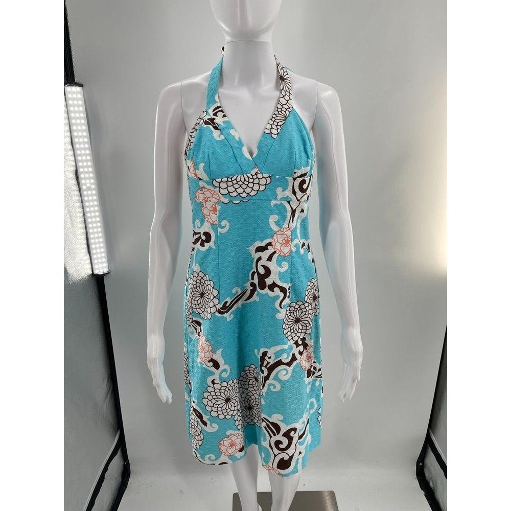 Trina Turk Floral Halter Neck Tie V-Neck Dress